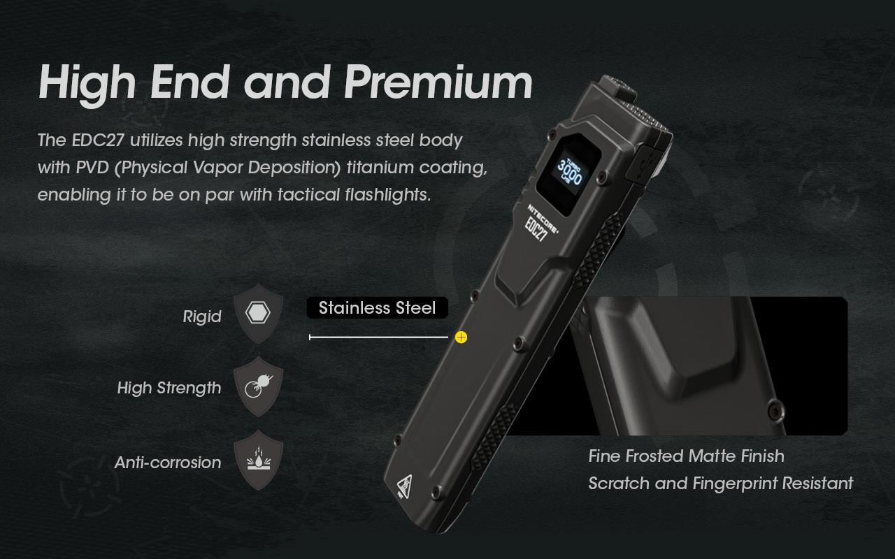 Nitecore EDC27 3000 Lumen USB Rechargeable Slim Body LED Flashlight w/charger