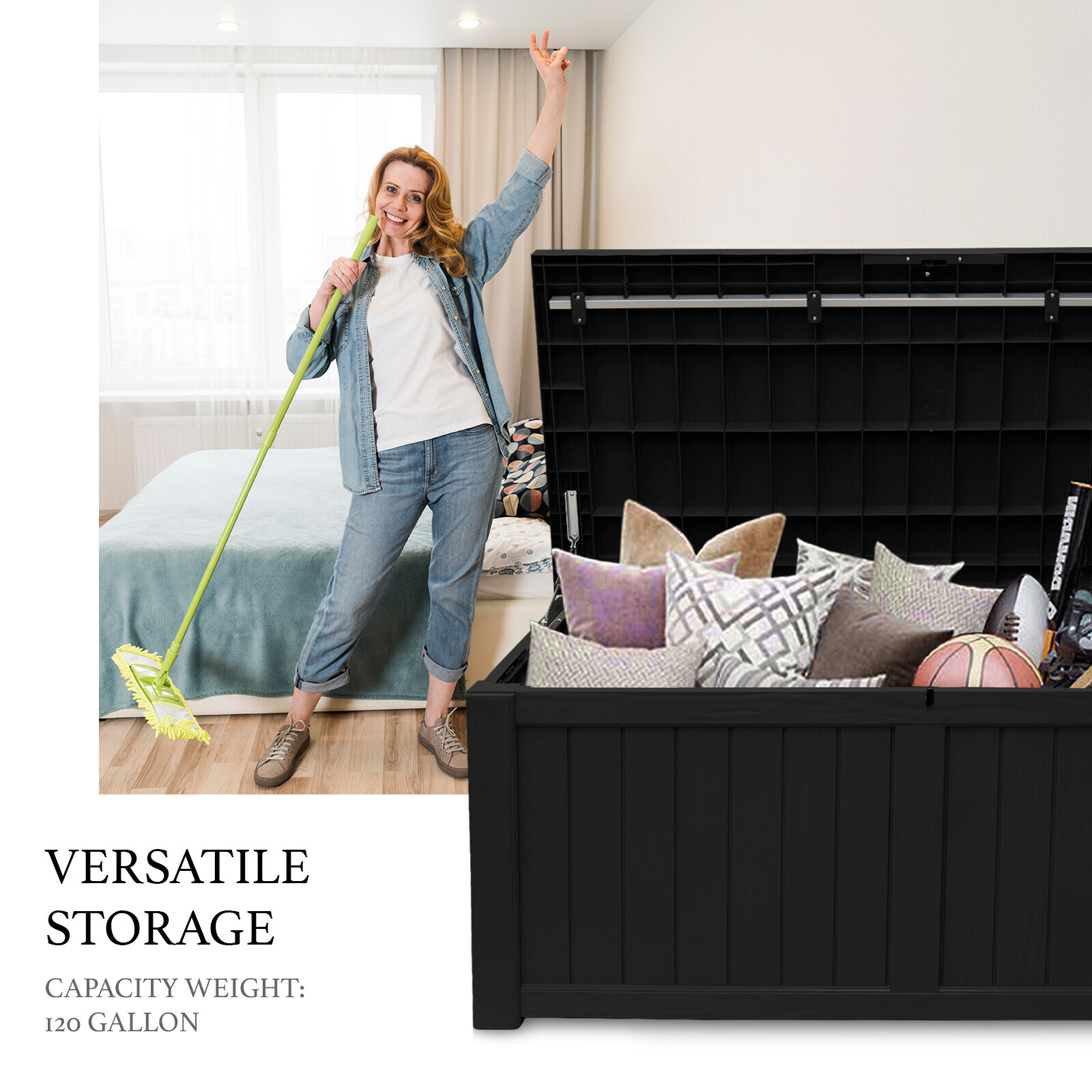 120 Gallon Deck Box Storage Outdoor Garden Patio Chest Organizer Furniture Black