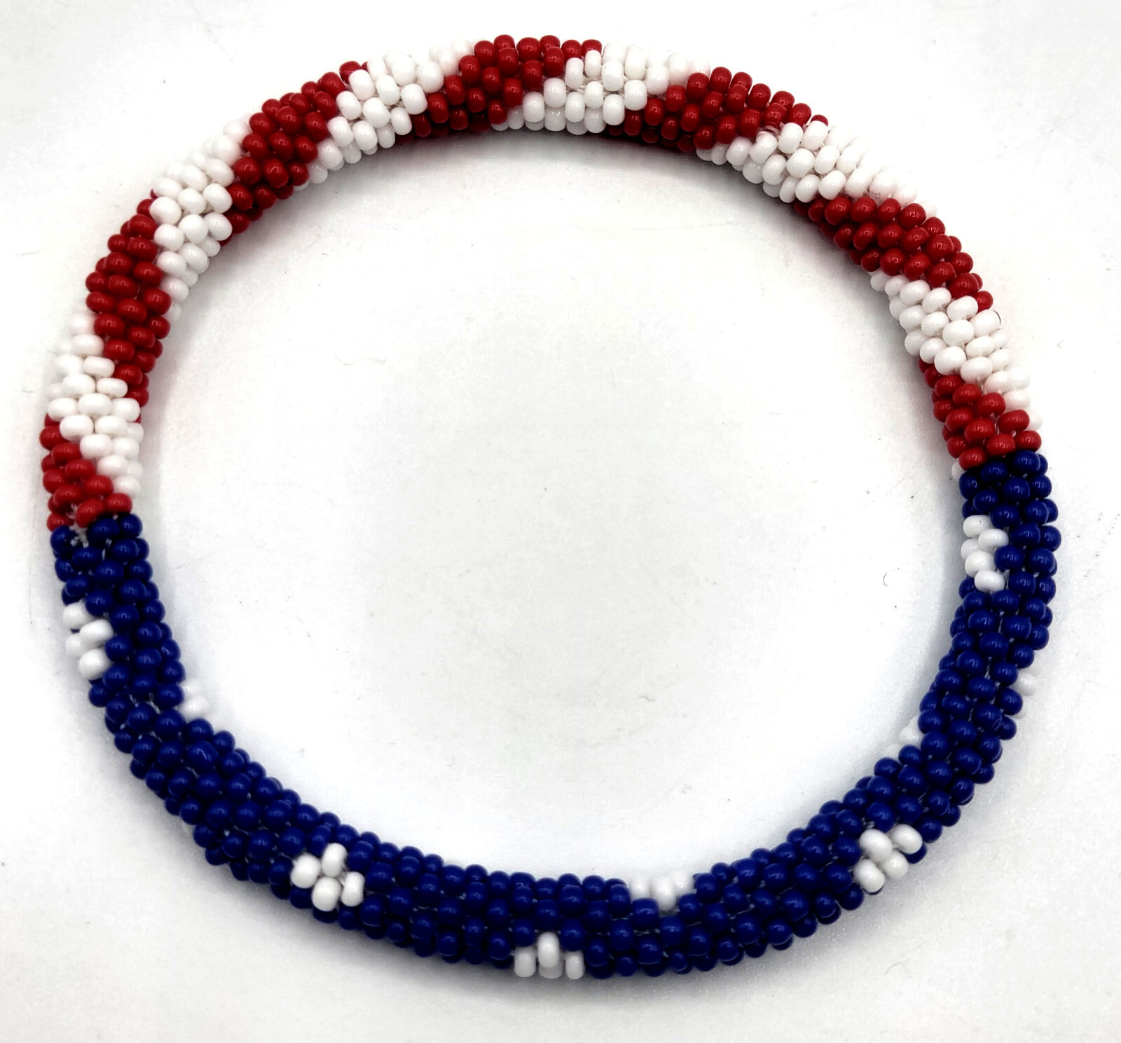 Set of 2 Patriotic USA Flag Crochet Glass Bracelets, Red White Blue