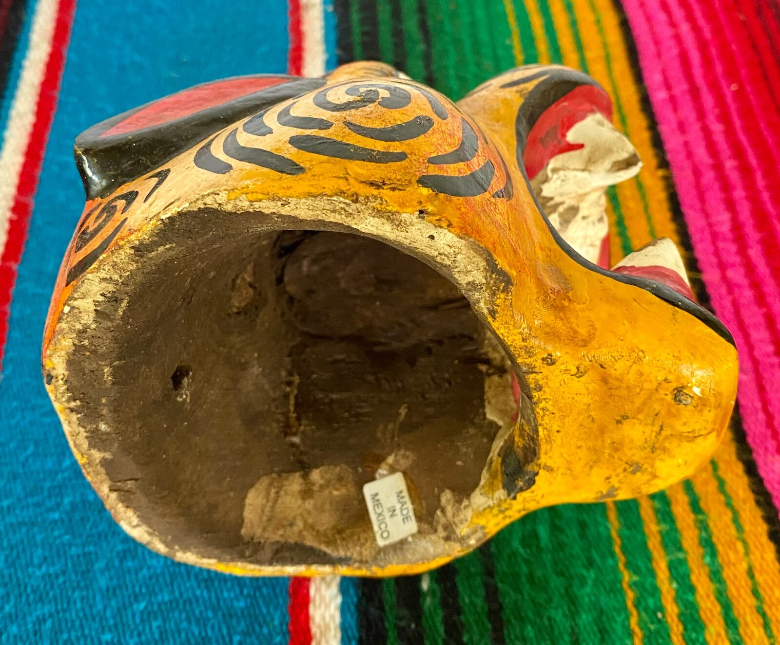 Mexican Folk Art Carved Wood Jaguar Leopard Cat Head Lion Face Mask Guerrero 5"