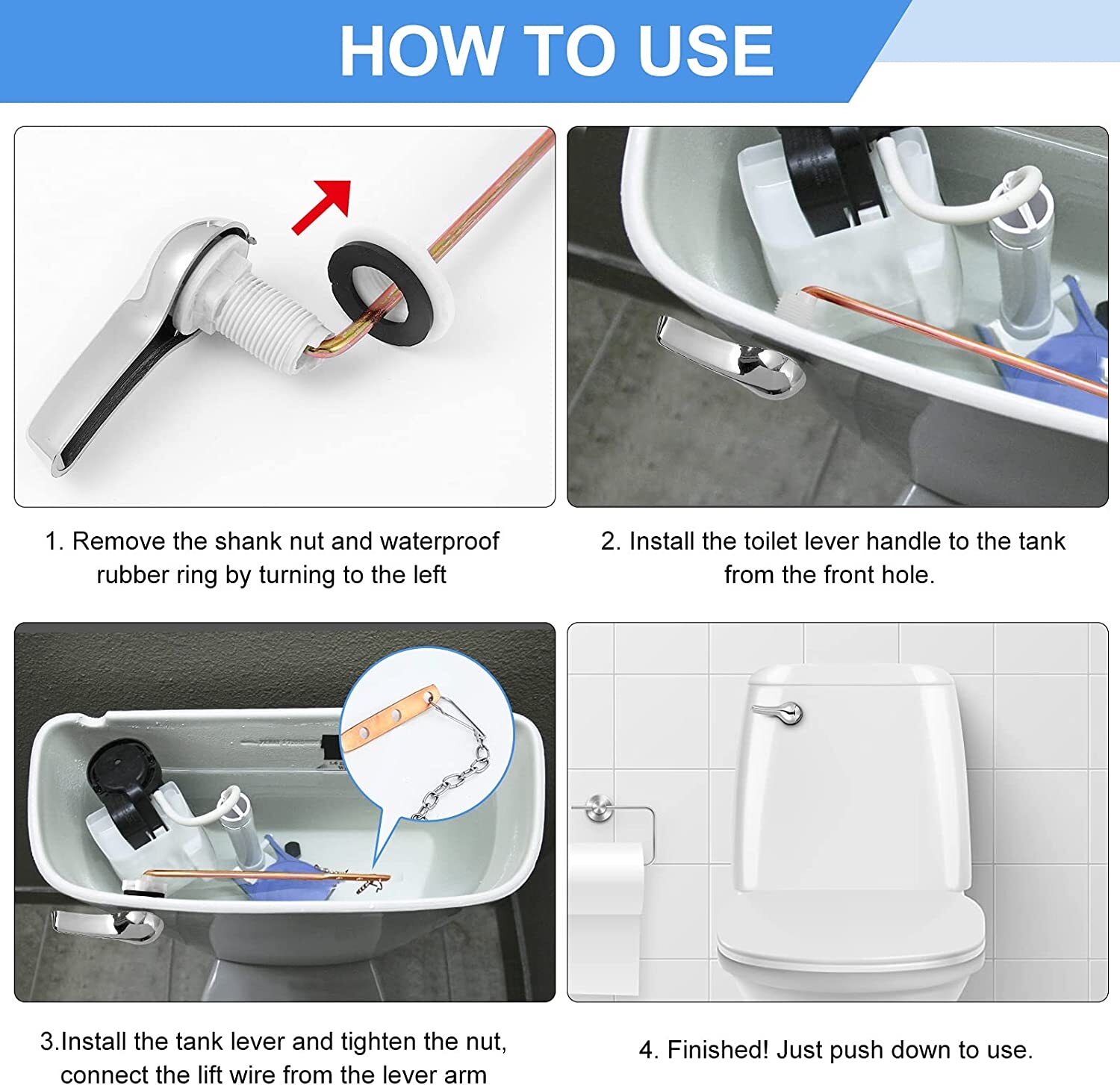 Universal Toilet Tank Flush Lever Chrome Toilet Wrench Handle Fit Most Toilet 1X