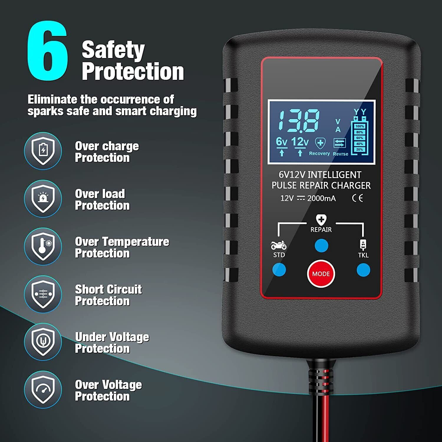 6V 12V Automatic Battery Charger Maintainer Motorcycle Trickle Float For Tender