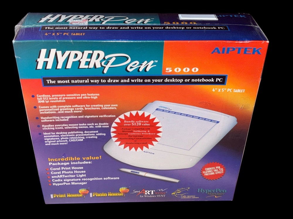 NEW Aiptek HyperPen 5000 4x5 PC Computer Tablet w/ Cordless Hyper Pen draw/write