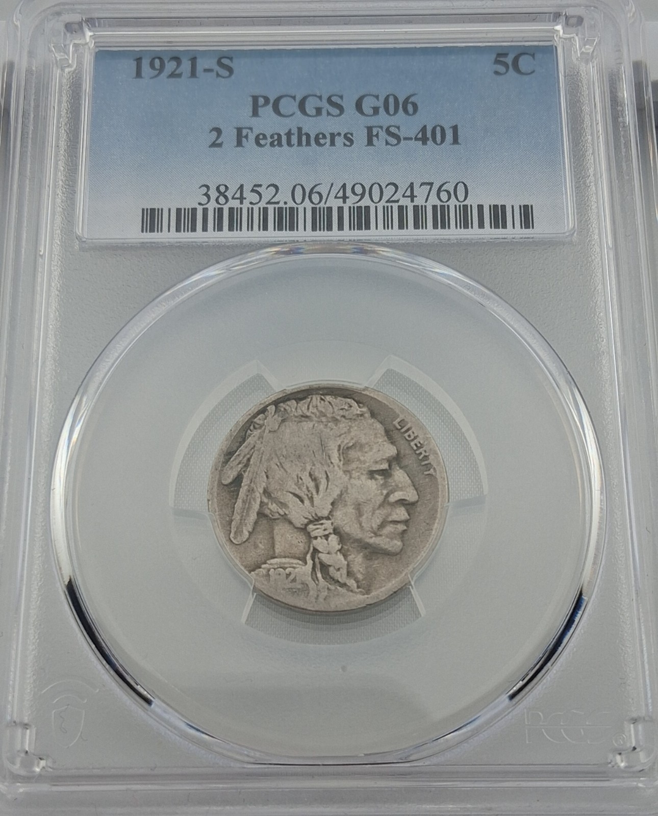 1921 S PCGS G06 2 FEATHERS FS-401 BUFFALO NICKEL