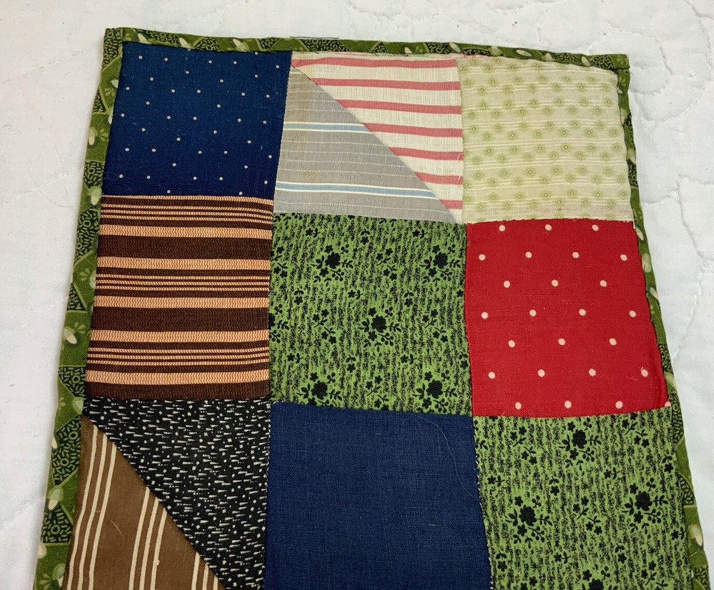 Vintage Patchwork Quilt Table Topper, Nine Patch, Early Calico Prints, Multi