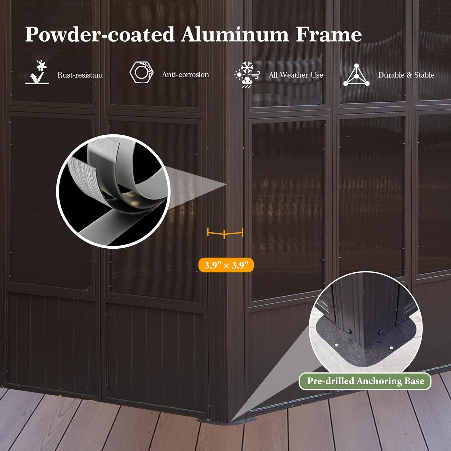 Domi 12x20FT Wall-Mounted Sunroom Gazebo, Steel Roof, Moveable PC Screen, Patio