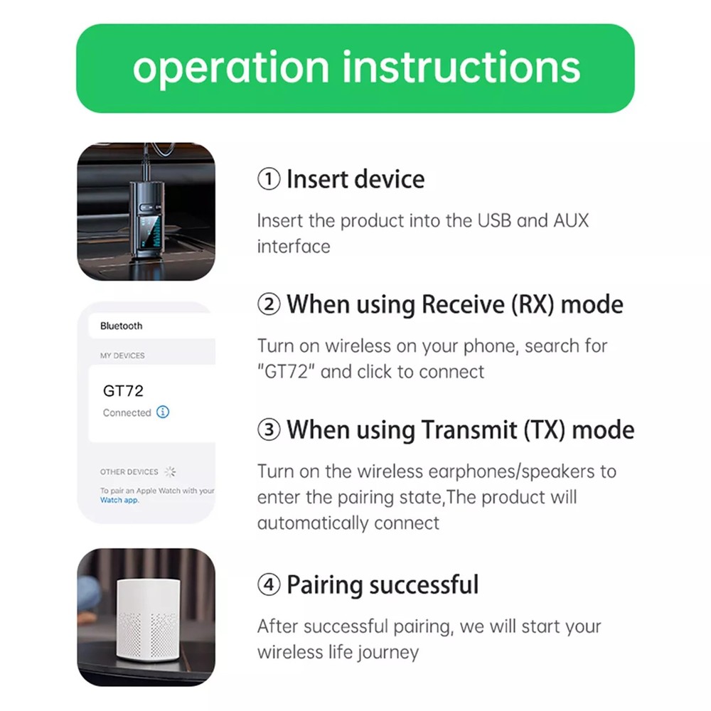 1Pc Wireless Bluetooth5.4 Transmitter Receiver Audio 3.5mm Jack Aux Adapter DC5V