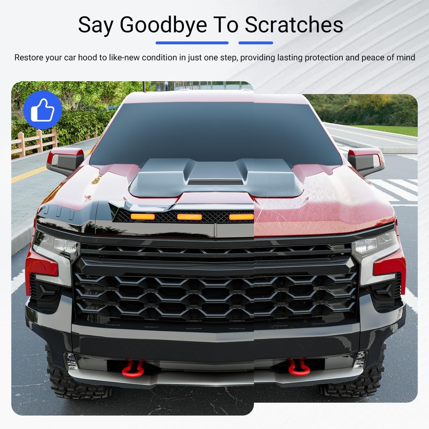 For 2019-2026 Chevy Silverado 1500 Hood Protector with LED Light Hood Deflector