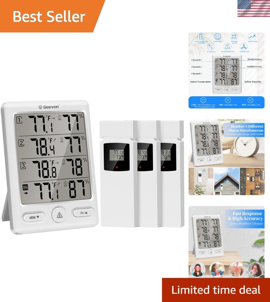 Multi-Function Wireless Hygrometer & Thermometer with 3 Sensors – Indoor/Outdoor