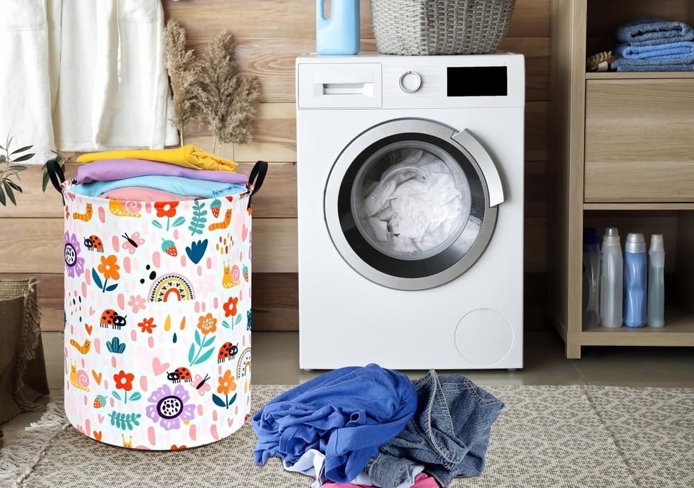 HUAYEE Round Ladybug Pattern Laundry Hamper Storage Basket Fabric Material St...