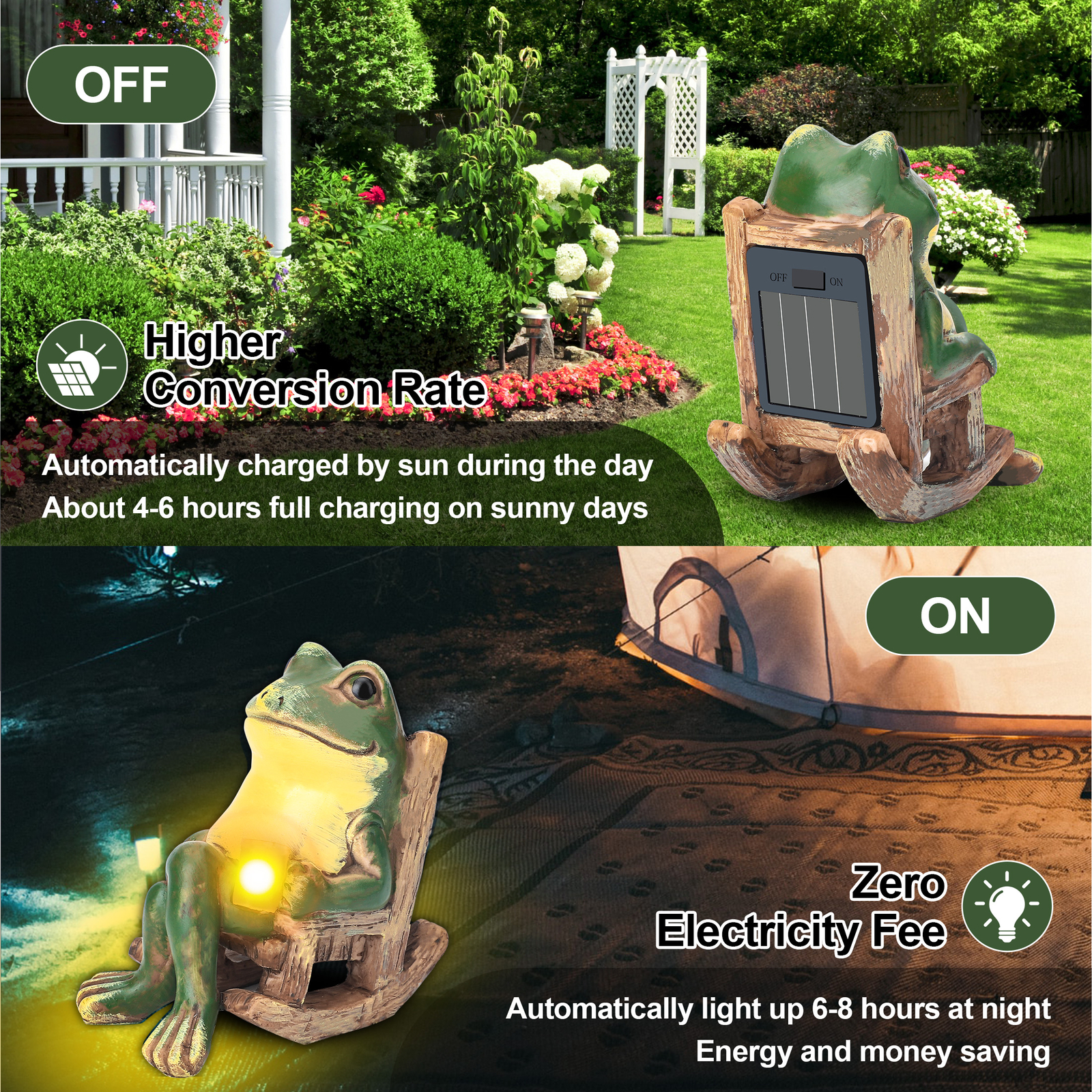 Solar Frog Garden Statue Light Outdoor Figurine Decor Lights Yard Frog Ornament