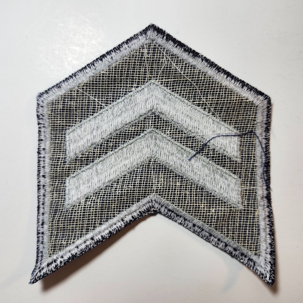 (2) Corporal Chevron Patch | LARGE | Double Bordered | WHITE on NAVY Twill