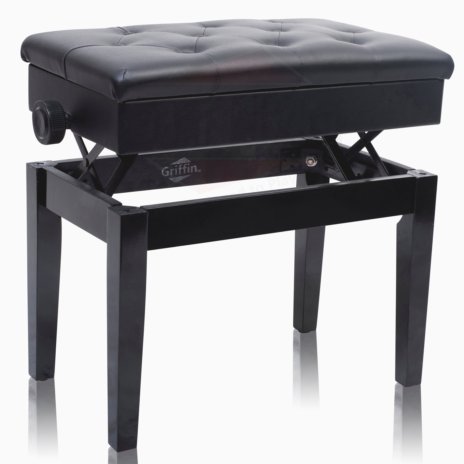 GRIFFIN Black Leather Piano Bench - Wood Vanity Stool Keyboard Seat Guitar Chair