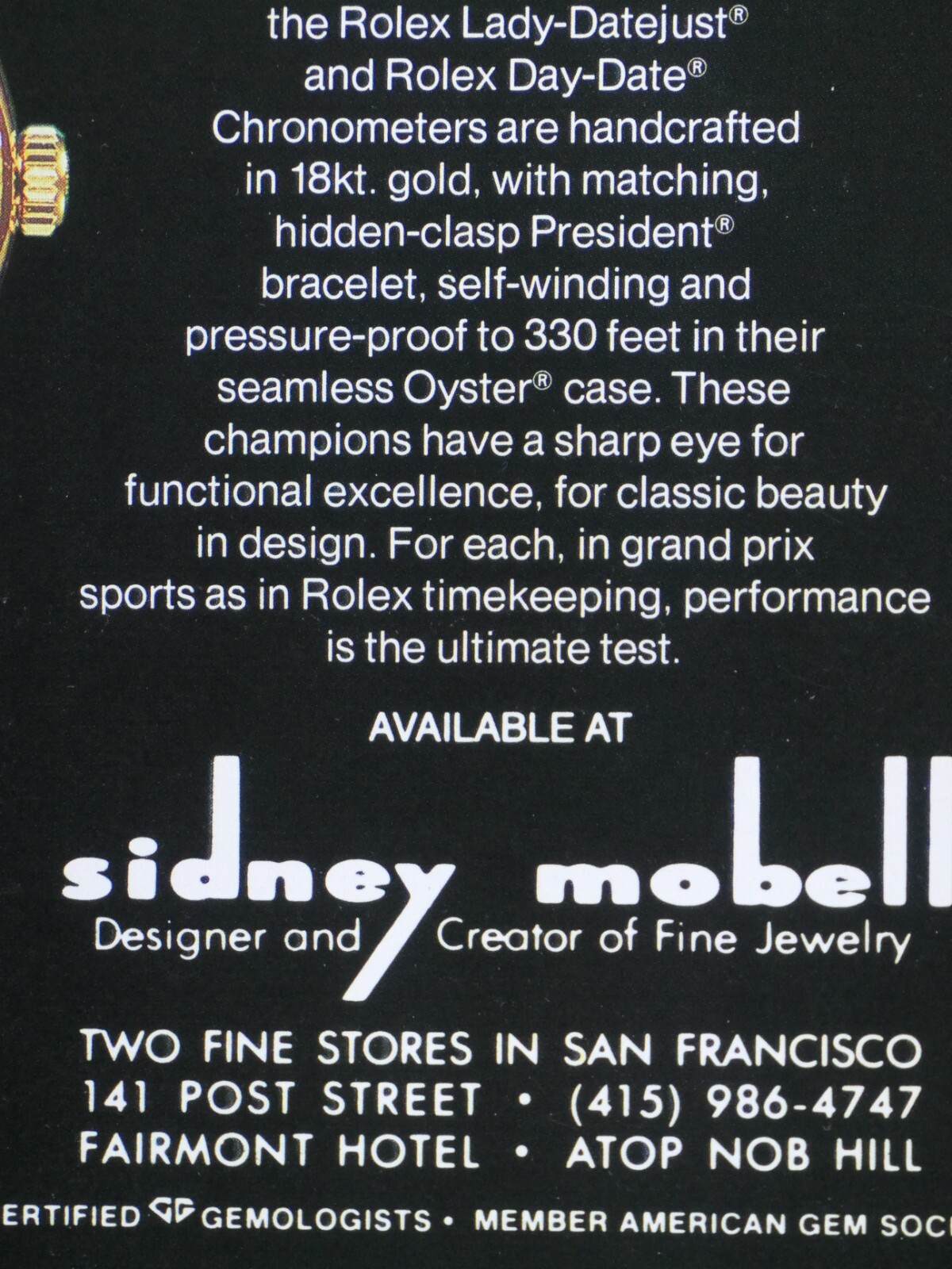 Rolex Sidney Mobell San Francisco Ca VTG 1989 Arnold Palmer Original Print Ad