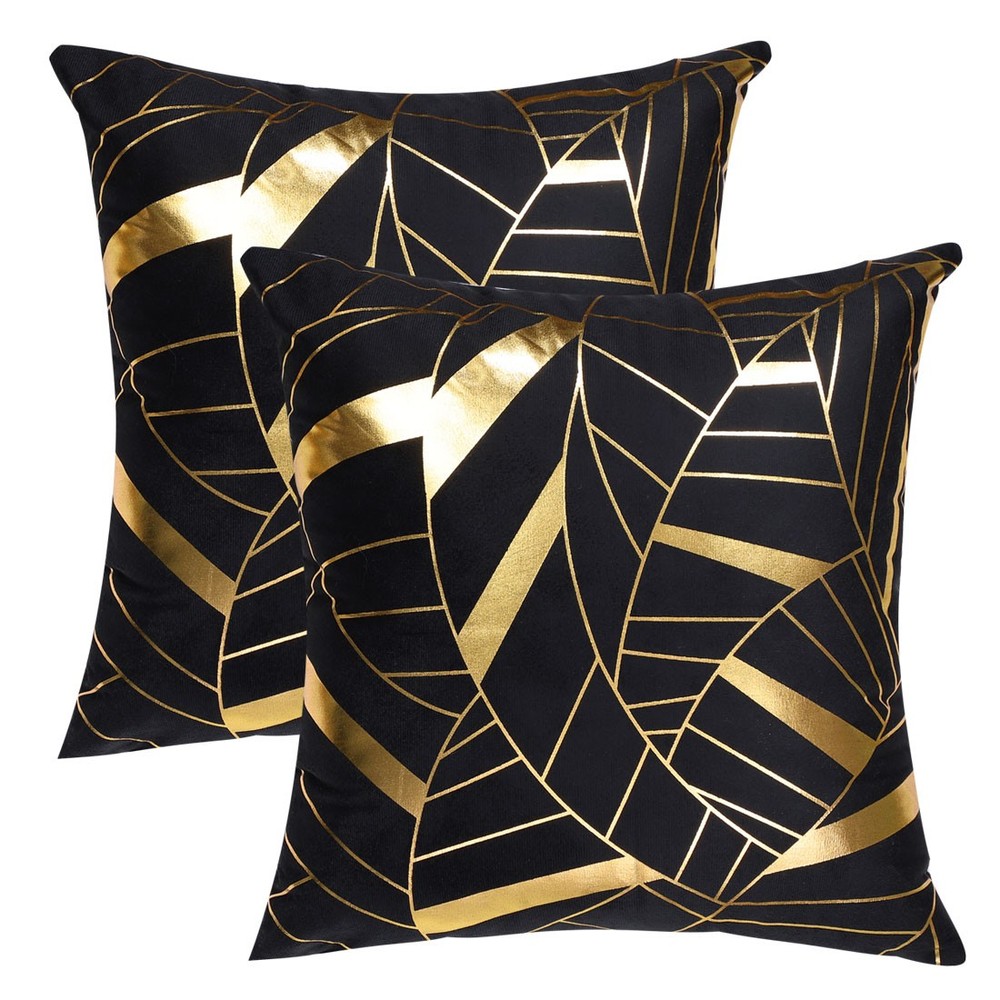 2 Pcs Gold Stamping Soft Decorative Square Throw Pillow Covers, Geometry Pattern
