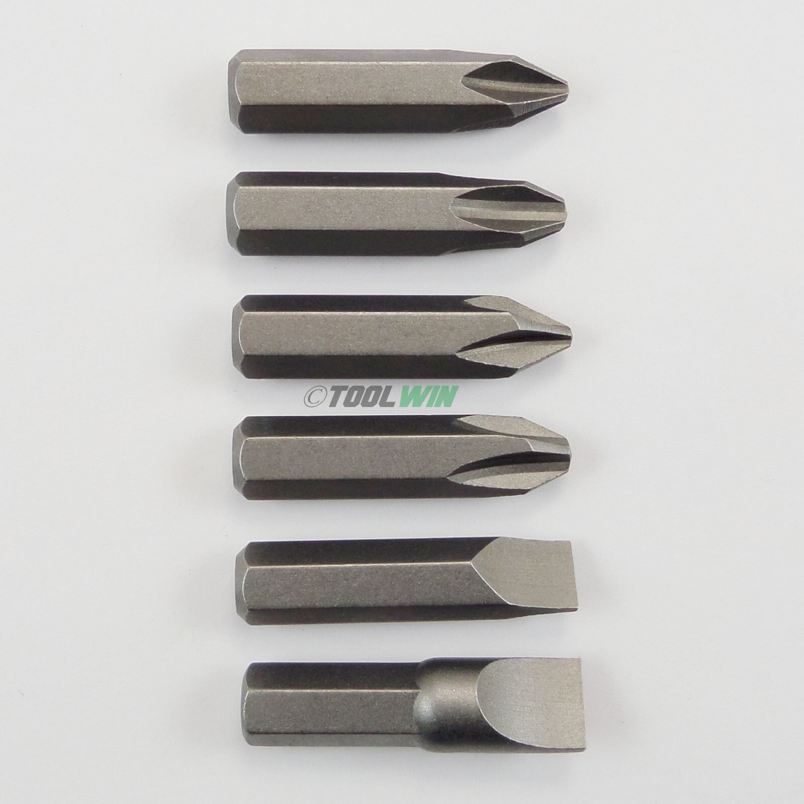6 pc Impact Driver Bits Phillips #2 #3 Slotted Flat 3/8" 5/16" Hex Shank Hammer