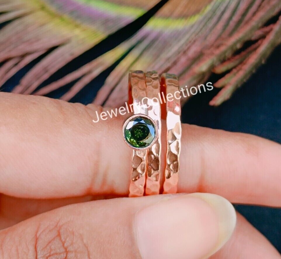 Green Peridot Ring Pure Copper Ring Stacking Set Ring Copper Handmade Ring B239