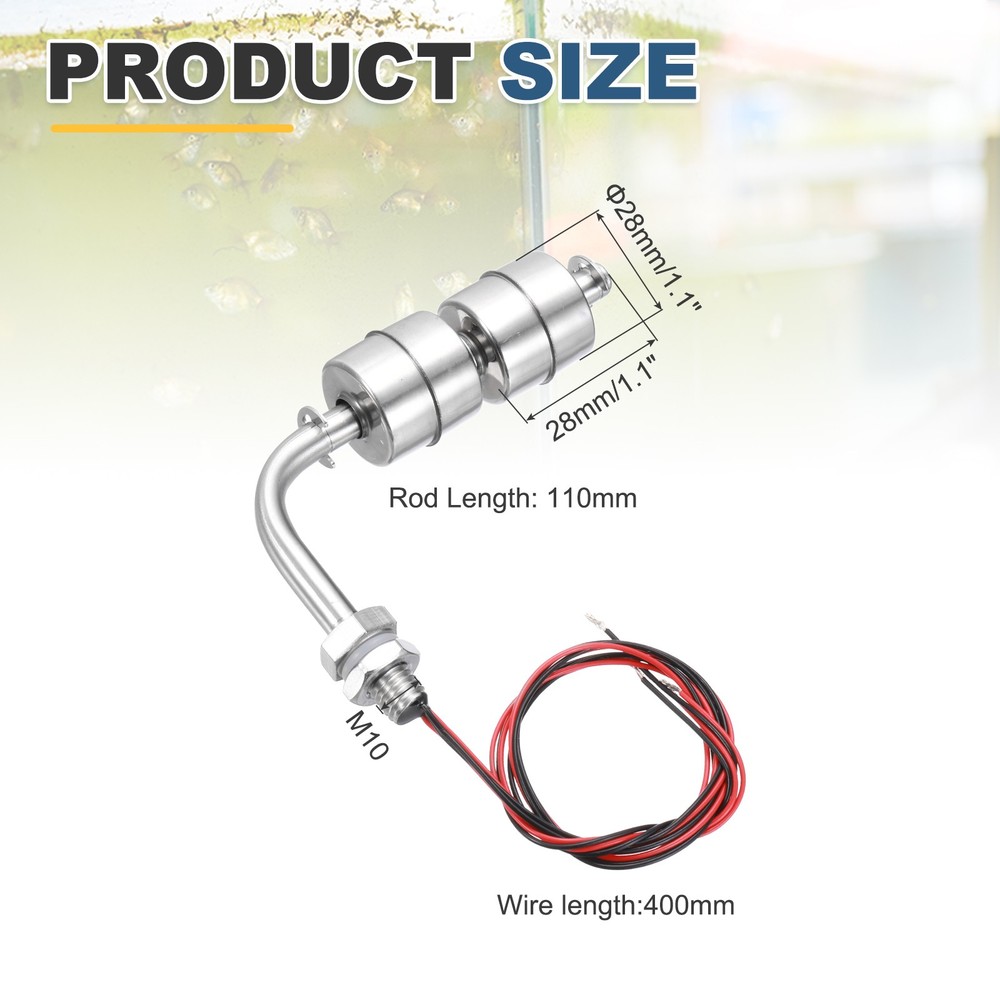 Float Switch 110mm Rod 0.5A Horizontal Double Float for Pump/Alarm 1 Pcs