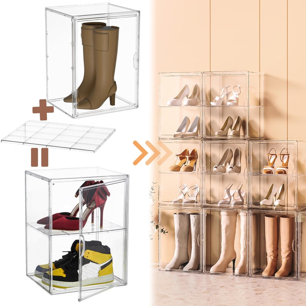 XXX-Large Clear Display Case Stackable Plastic Storage Bins with Lid, 2 Tiers...