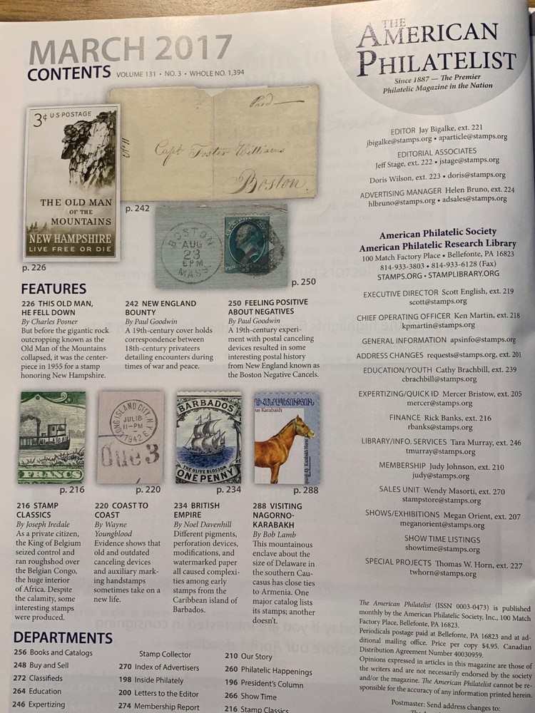 American Philatelist Magazine 2017, March