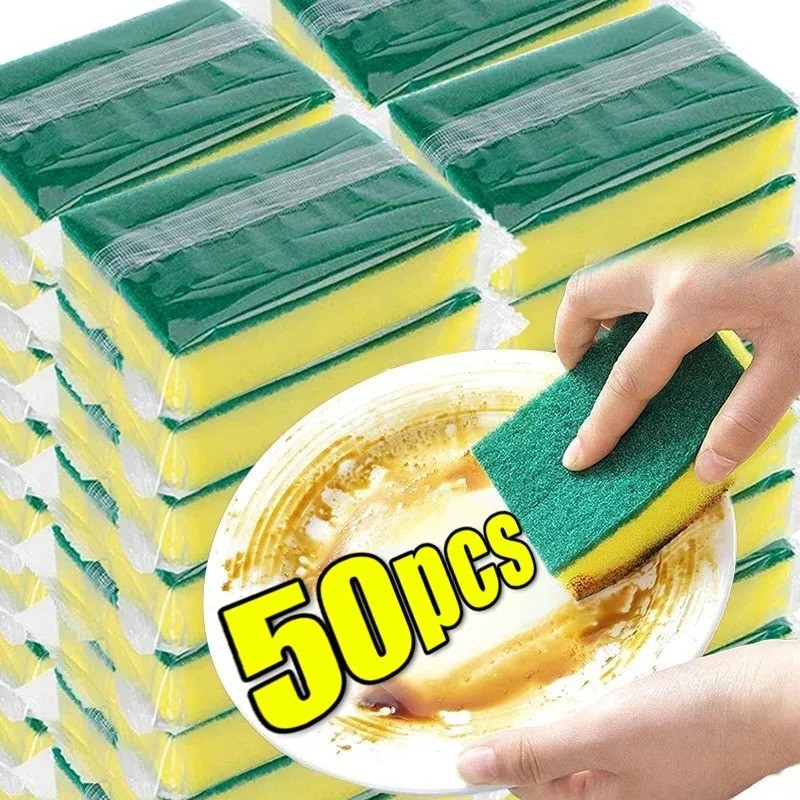 10/30/50pc Double-Sided Magic Cleaning Sponge – Rust & Pot Brush for Kitchen