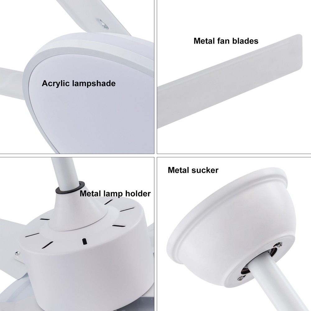 52in Modern Ceiling Fan Light Dimmable LED 3-Color Memory Function Fan w/ Remote