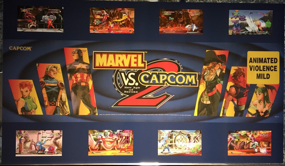 Marvel vs Capcom 2 Big Blue Dynamo Arcade Marquee 27" x 15.5"