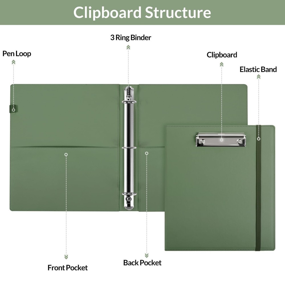 SKYDUE Clipboard Binder with Refillable Notepad, PU Clipboard Folder Includes...