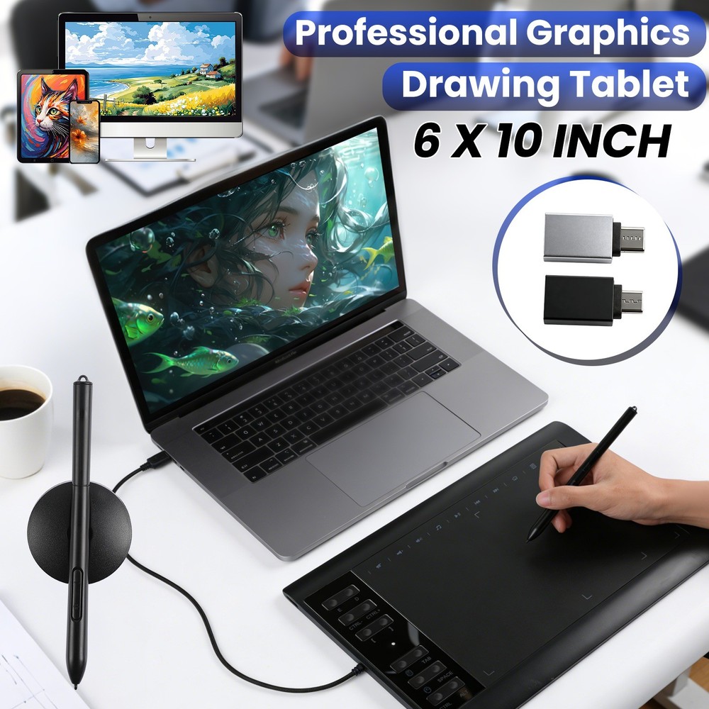 Drawing Tablet Large Area Graphics for Windows/Android/Mac+60°Tilt-Sensitive Pen