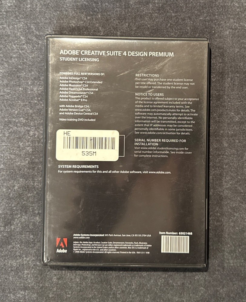 Adobe Creative Suite 4 CS4 Design Premium Windows PC Student Edition DVD Version