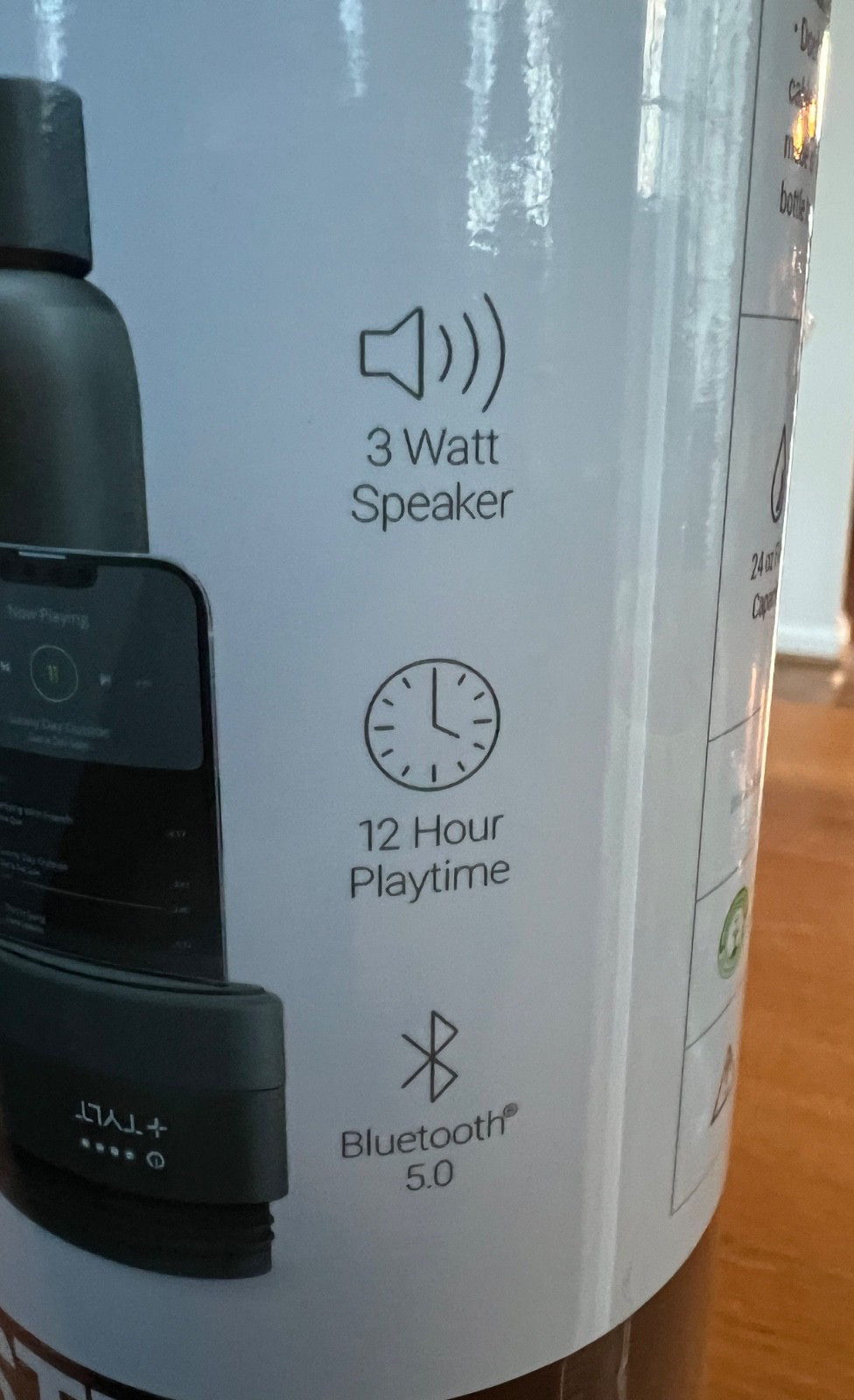 TYLT Hydration Bottle 2.0 - 24oz - Flip Straw - Bluetooth Speaker - NEW