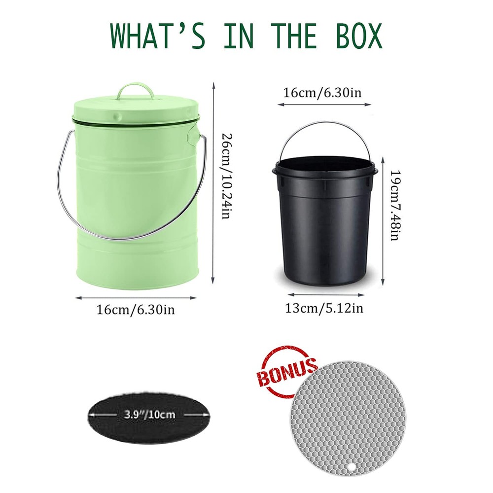Compost Bin, Countertop Compost Bin with Lid, Kitchen Compost Container, Odor...
