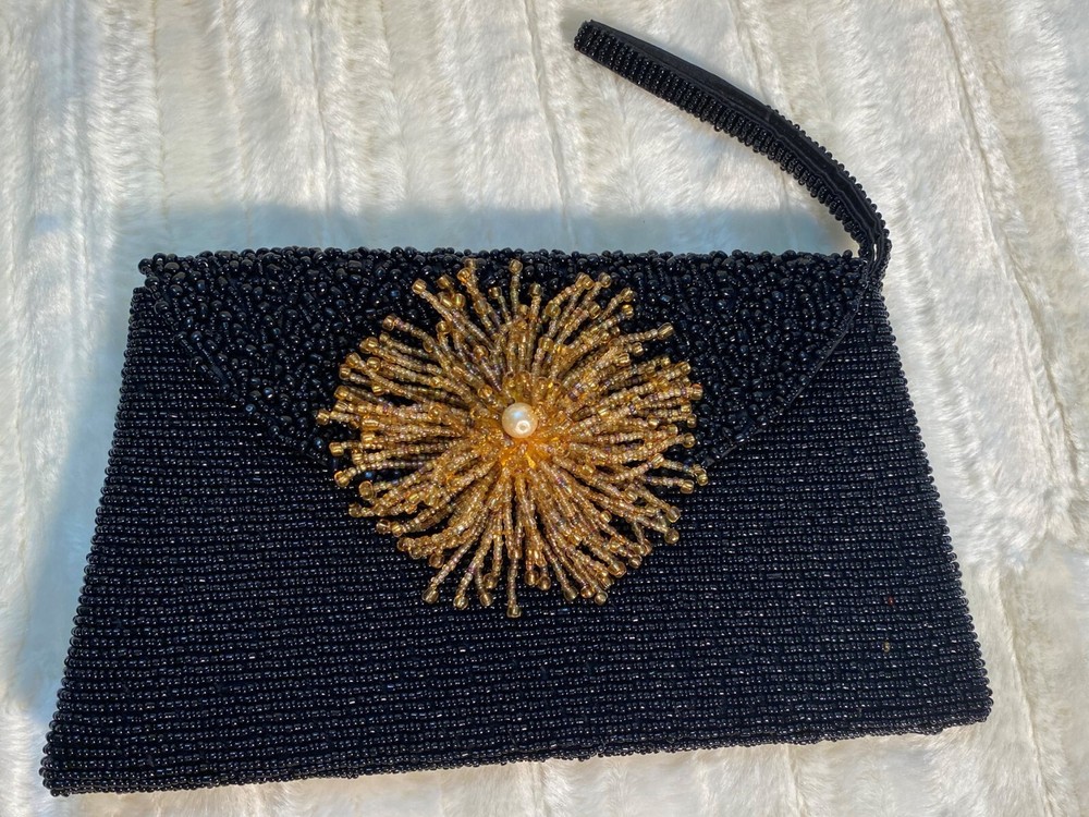 Black Beaded Handmade Envelope Purse