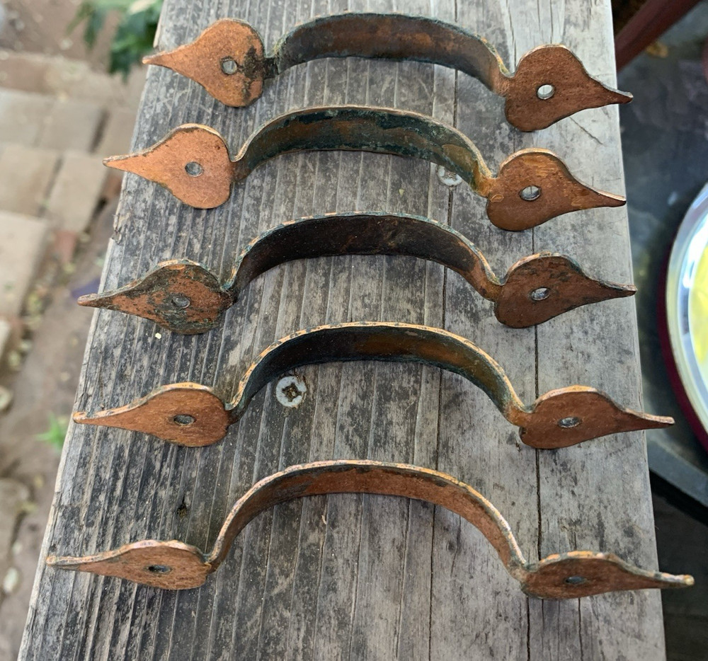 Hammered Copper Drawer Pulls Handles Rustic Farmhouse Style Set-5 with Patina