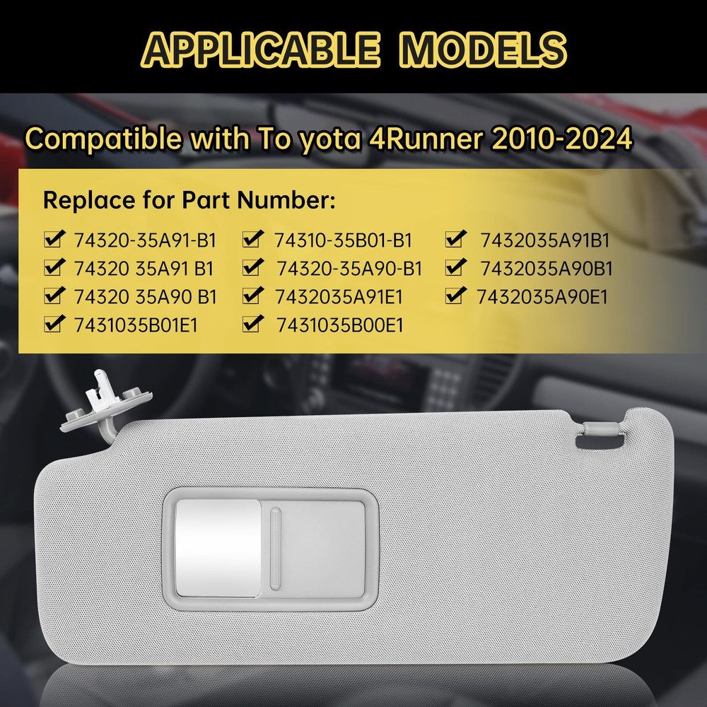 Left Driver Side Sun Visor with Vanity Light Compatible Side, Grey