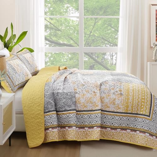 Quilt Set Size,Bohemian Patchwork Bedspread Coverlet Set, King Yellow