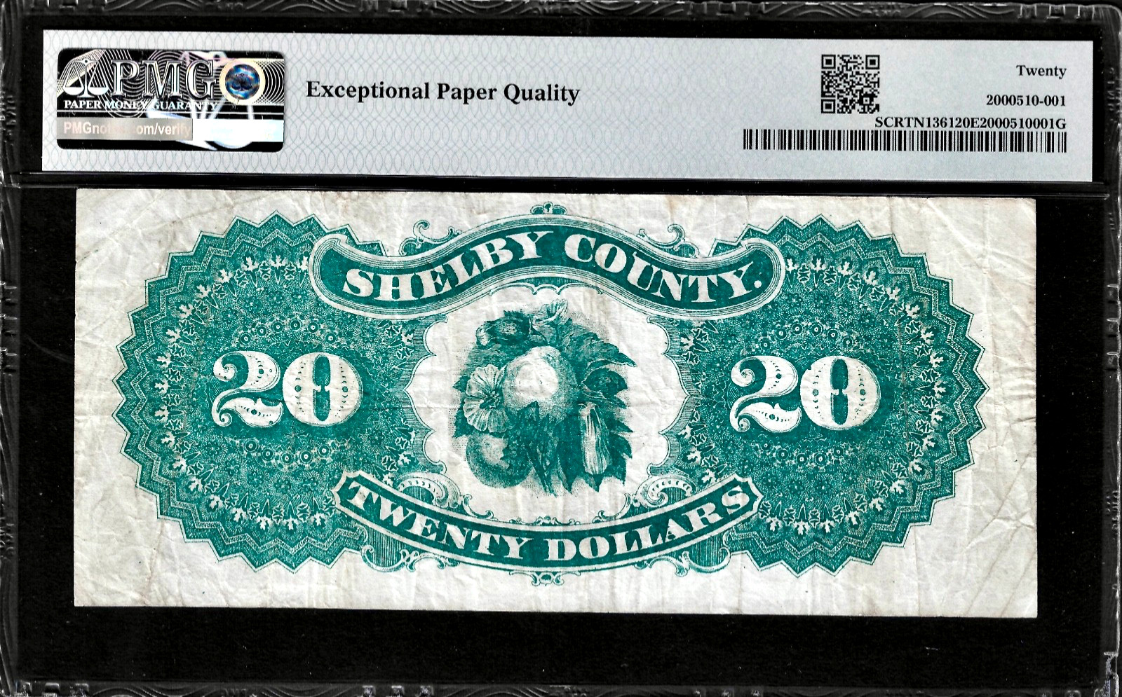 Apr. 25, 1875 Memphis Tennessee Shelby County $20 Obsolete Banknote PMG VF20 EPQ