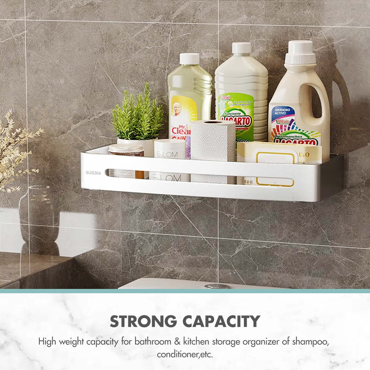 304 Shower Caddy Shelf Bathroom Bath Storage Holder Adhesive Organizer Rack 2pcs