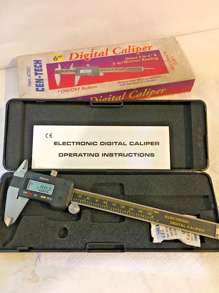 CEN-TECH 6" Electronic Digital Caliper Item 47257 with case, box, & instructions