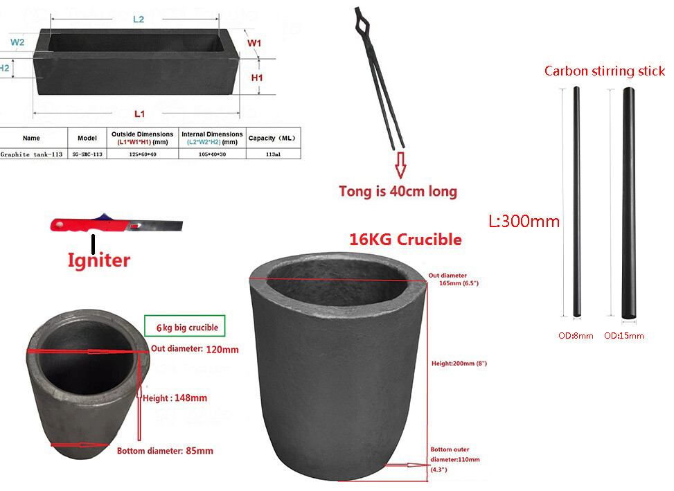 16 KG Gas Metal Melting Furnace Kit Foundry Copper Crucible Tongs Gas Forge