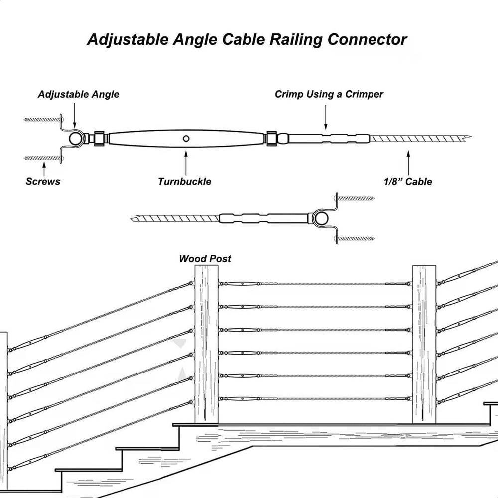 20 Pairs 1/8" Black Cable Railing Hardware Kit, 180° Adjustable Angle