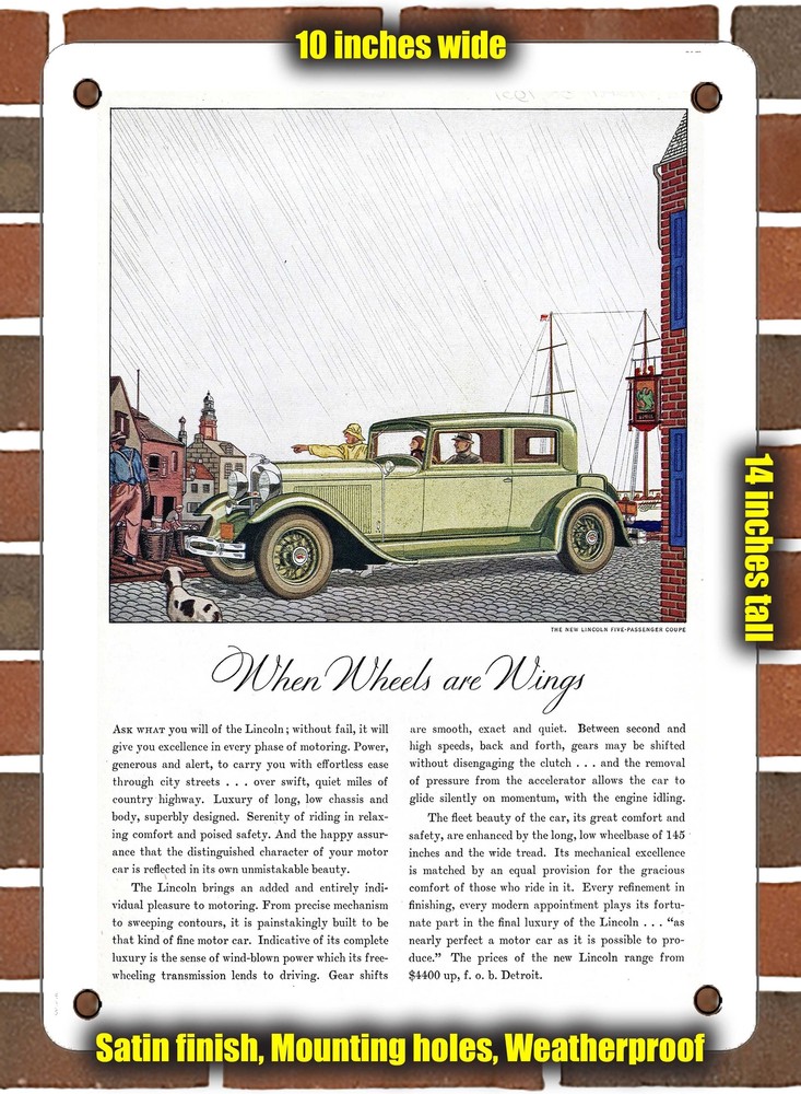 Metal Sign - 1931 Lincoln Five Passenger Coupe - 10x14 Inches