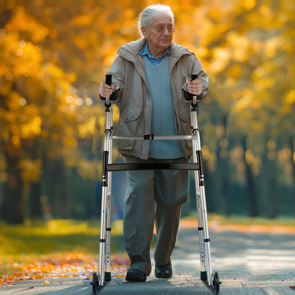 VEVOR 2 in 1 Folding Walker with Armrest Pads & 5" Solid Wheel Height Adjustable