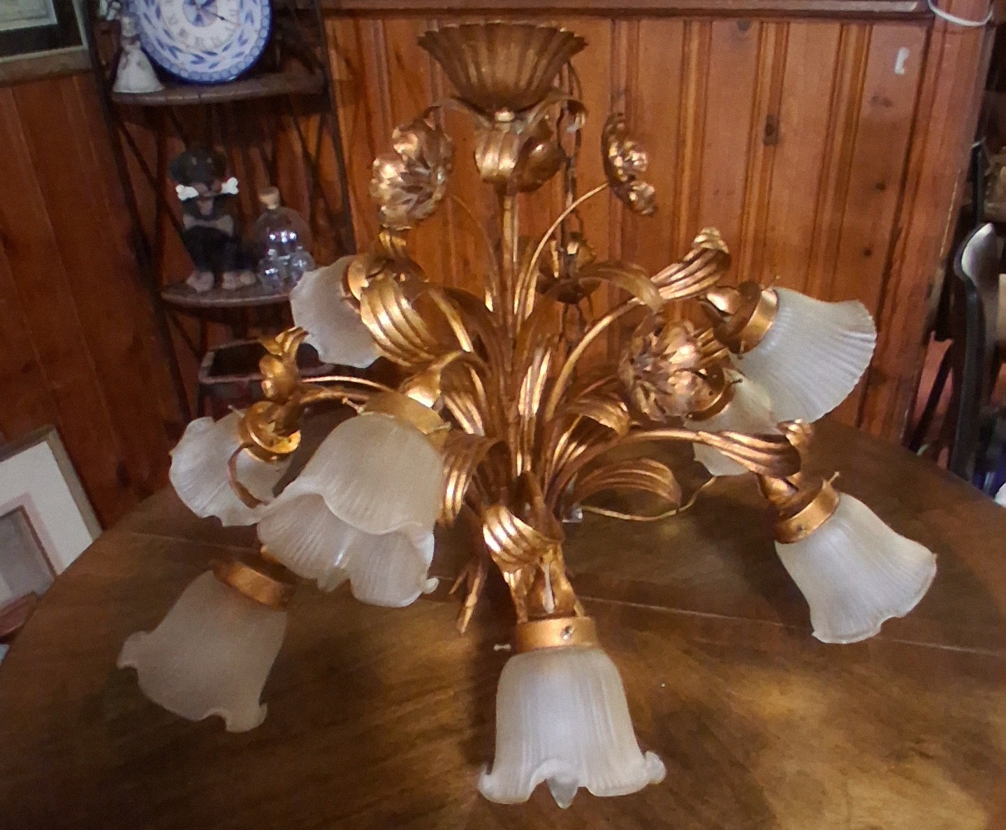Italian Hollywood Regency Gilt Tole Chandelier 9 Lights (Banci?) Made In Italy
