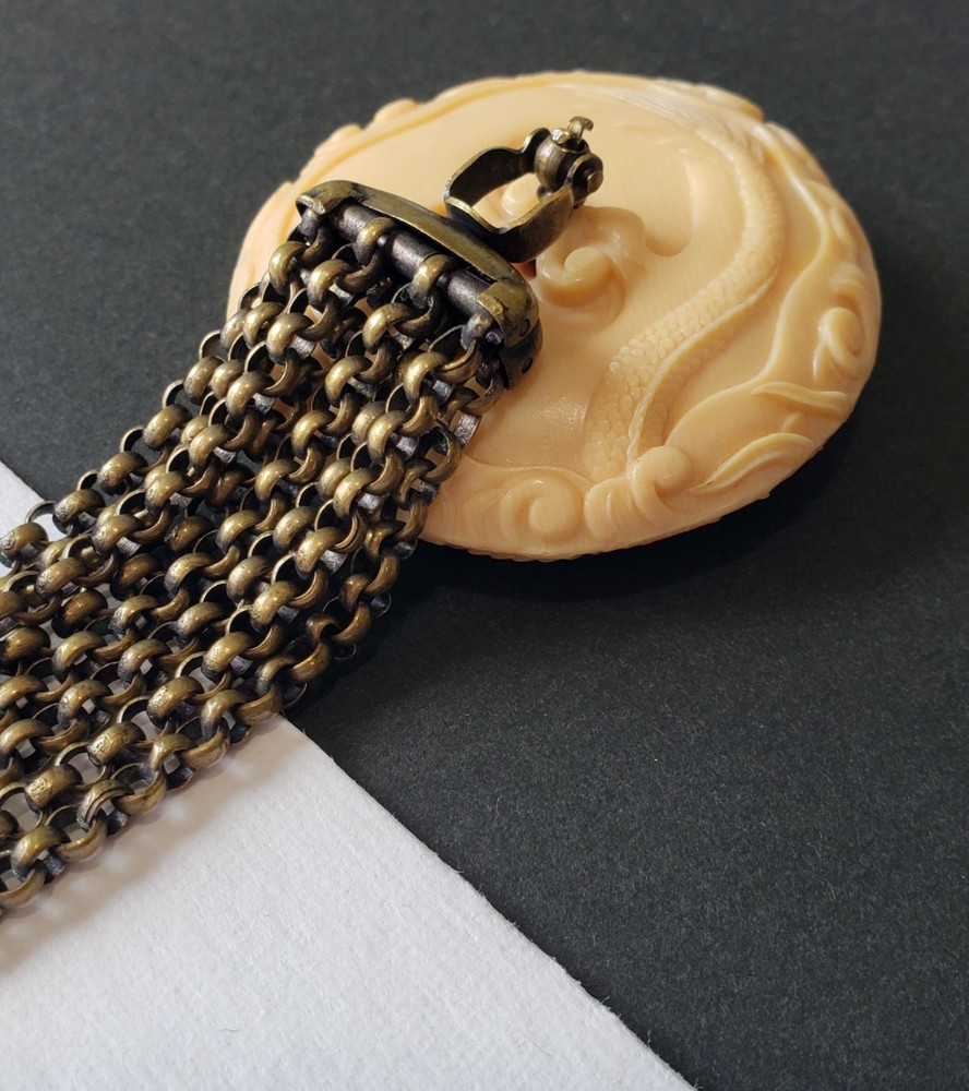 Super Detailed Front & Back Celluloid Dragon Netsuke Button Complete with Chains