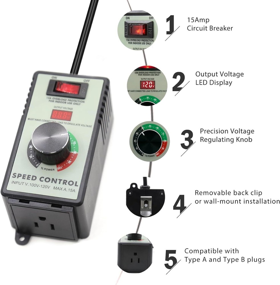 4000W AC Motor Speed Controller 110-120V 15A Voltage Regulator Variable Switch