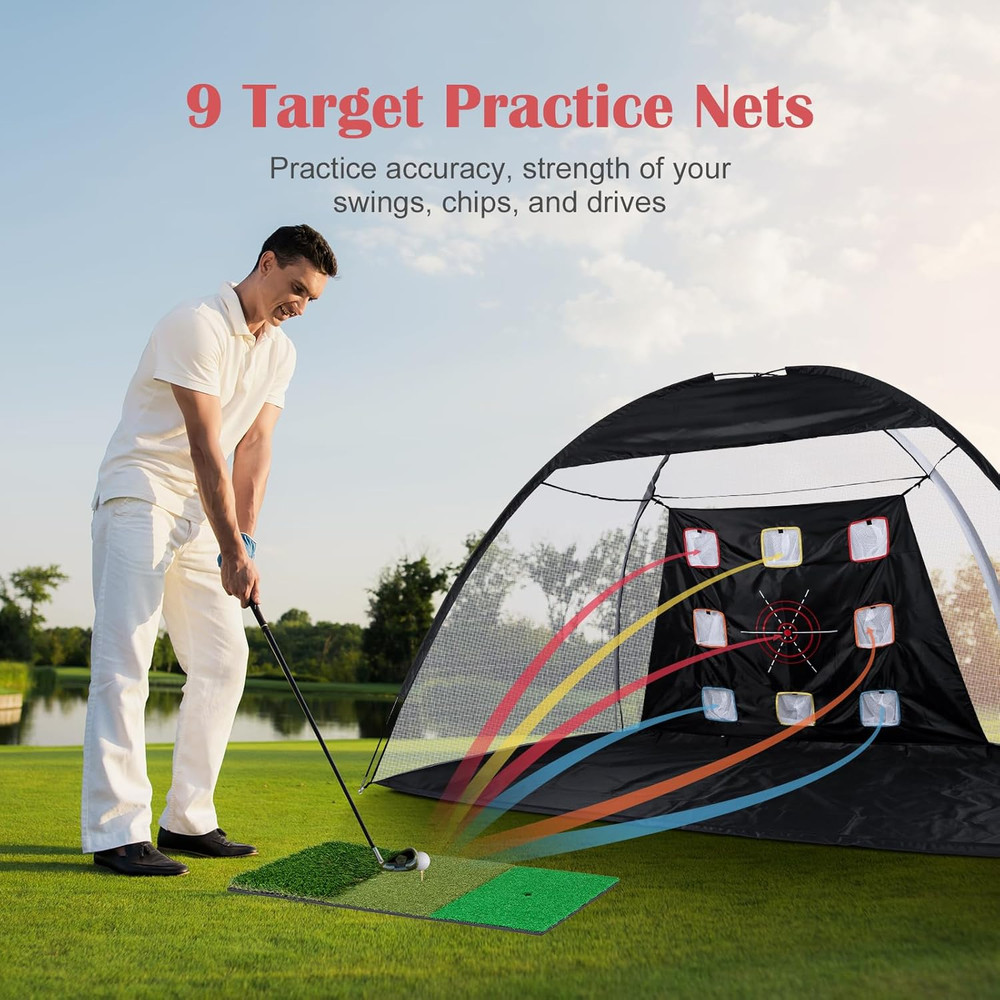 10x7ft Golf Practice Net with Mat - Indoor/Outdoor Hitting & Driving Solution