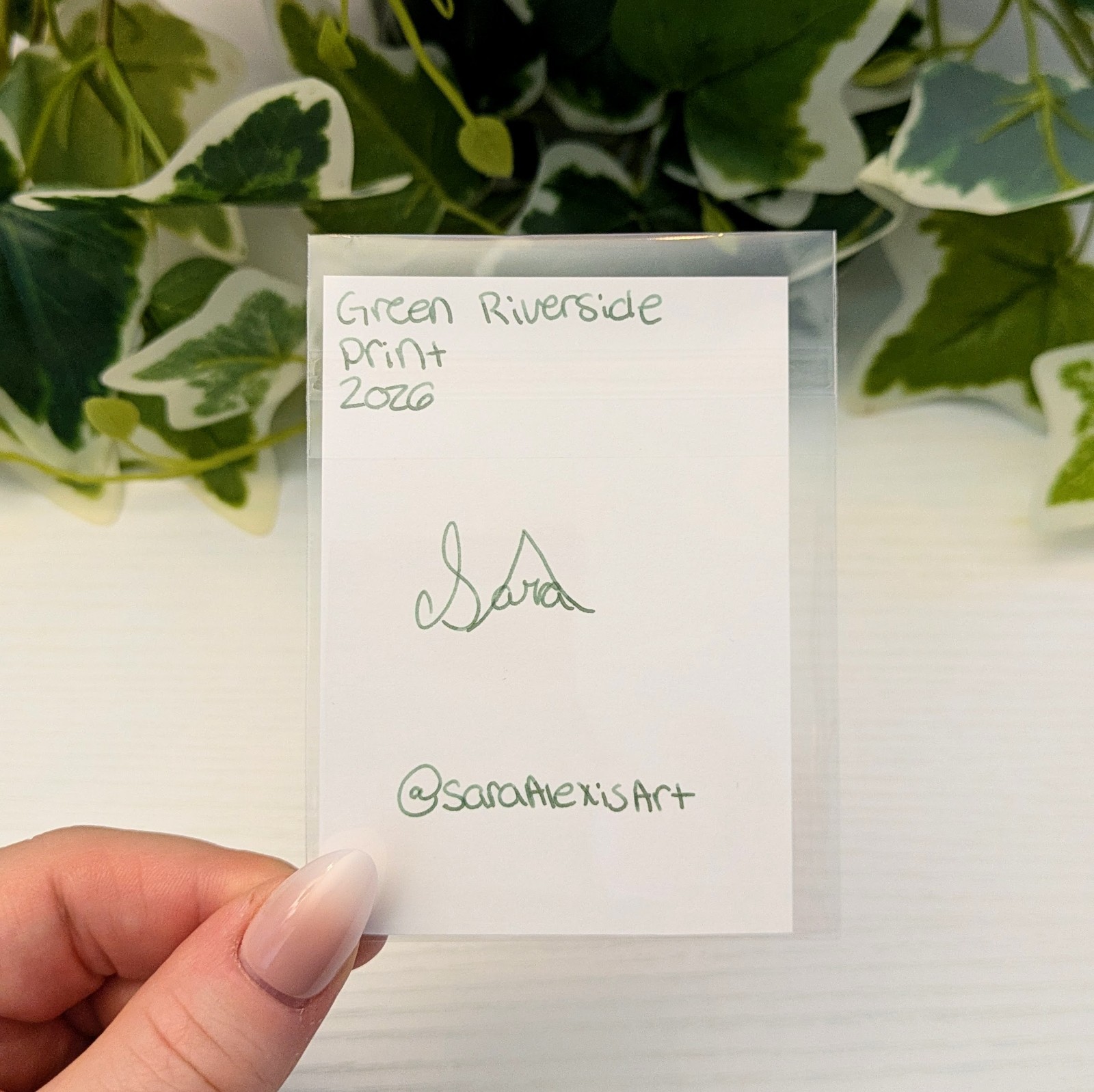 ACEO PRINT 2.5 X 3.5, Green Riverside, Gouache Landscape, Signed SaraAlexisArt