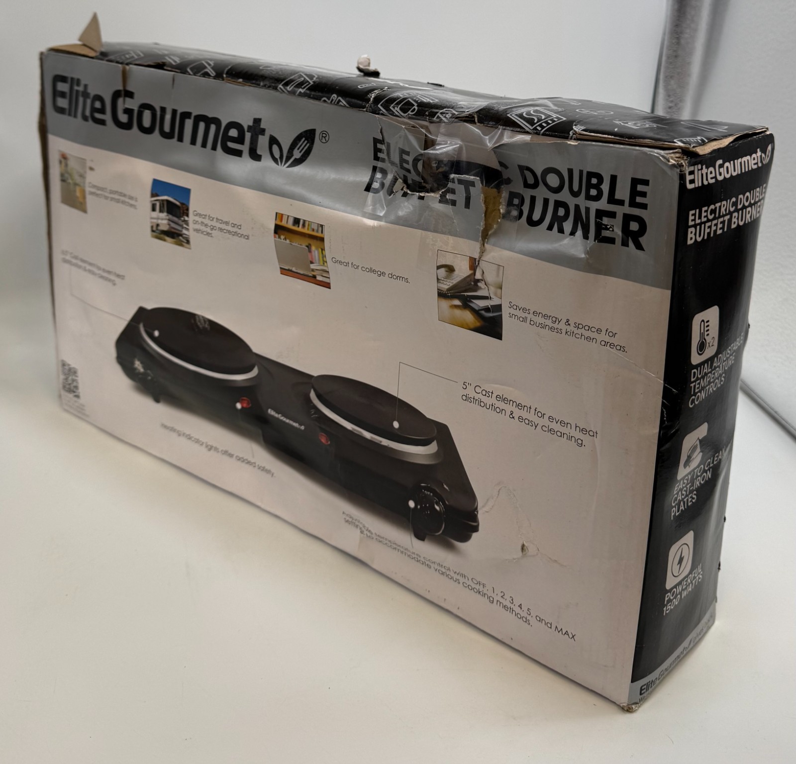 Elite Gourmet EDB-302BF Countertop Double Cast Iron Burner *NEW Damaged Box*