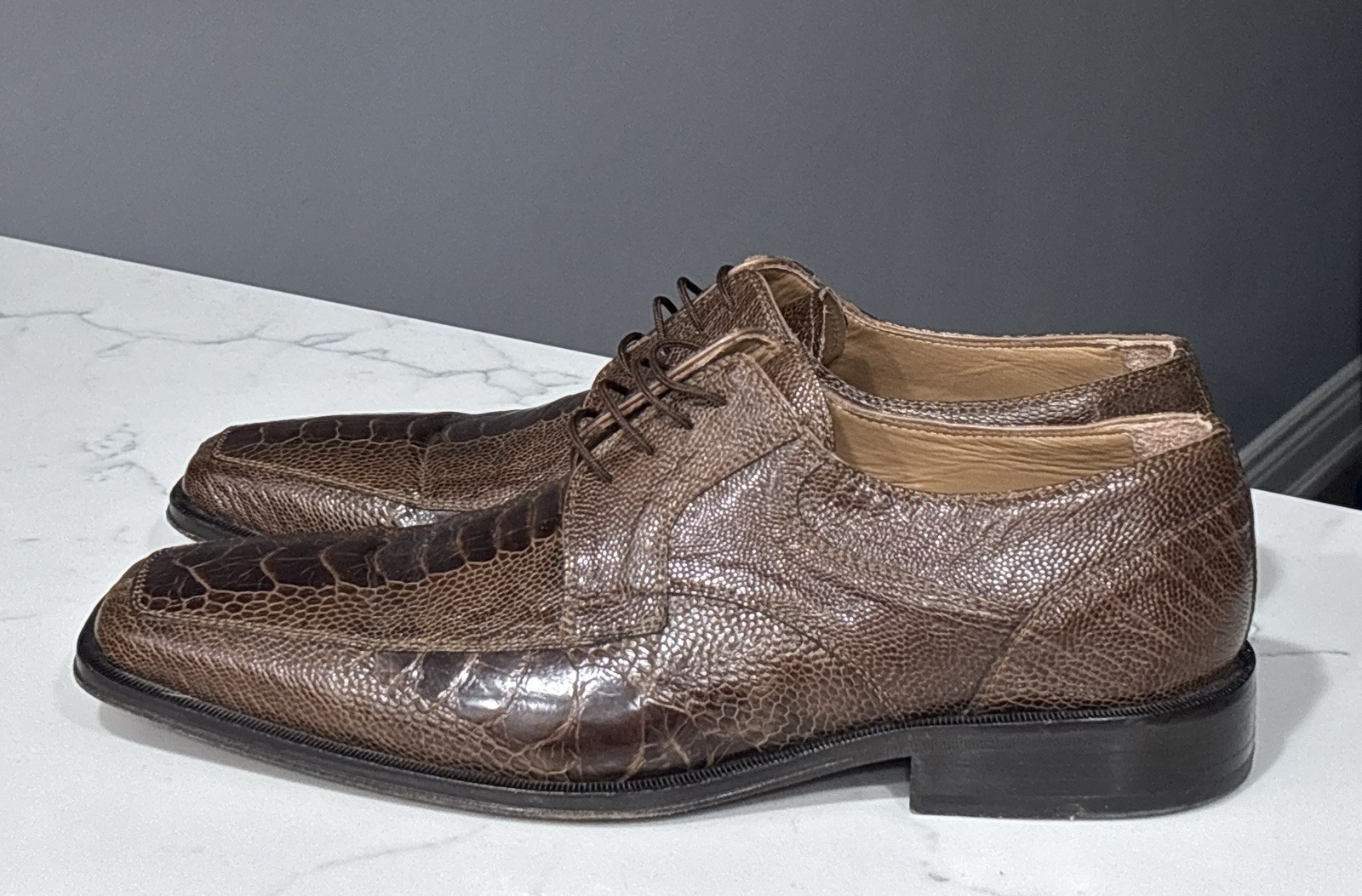 David Eden Ostrich Leg Shoes Mens 10.5 Brown Leather Hand Made